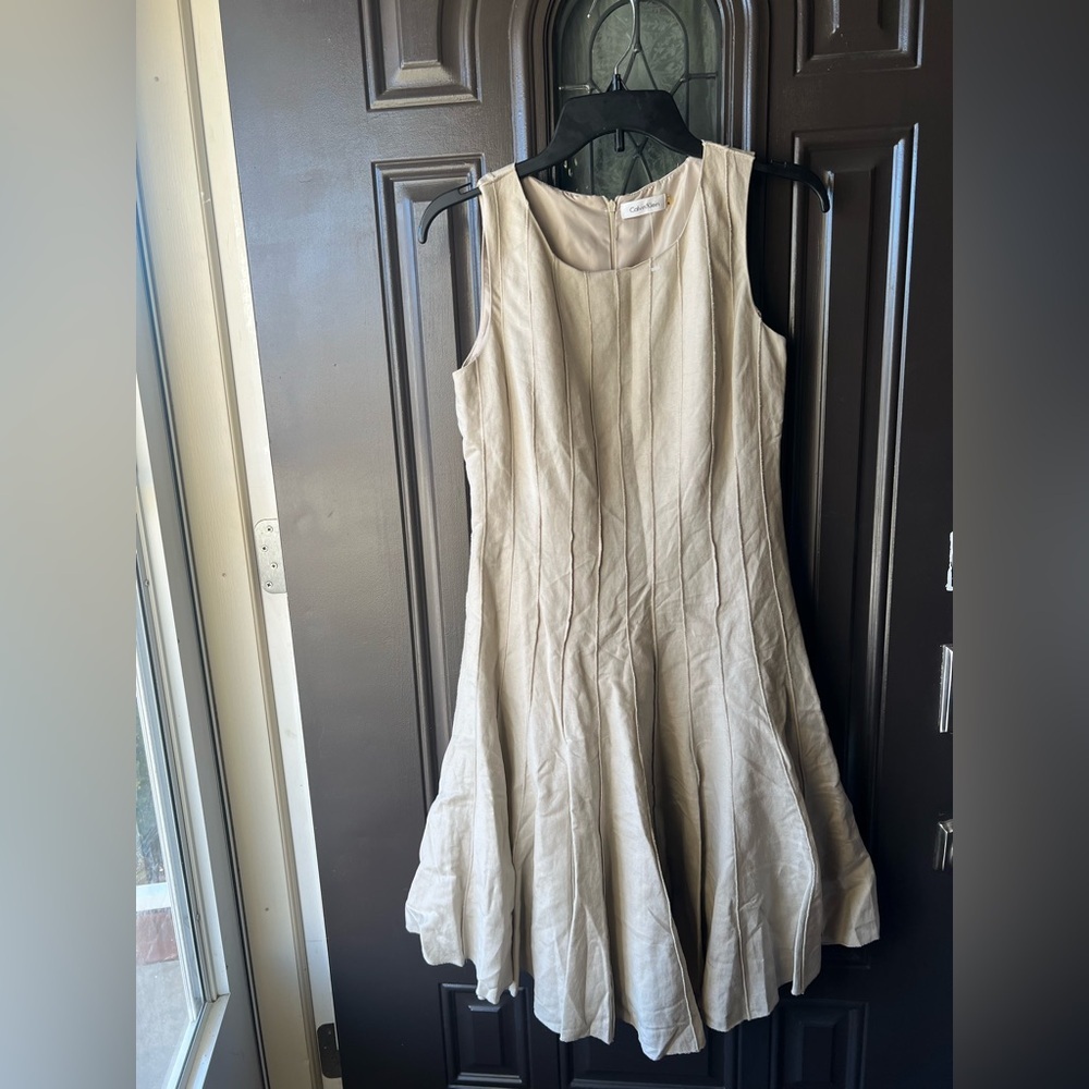 Calvin Klein Cream Pintuck Fit and Flare Mini Dress - Size 4